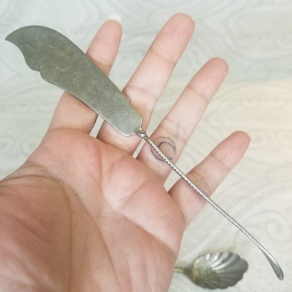 Antique Monogrammed M H Initial Brazil Silver Twisted Butter Knife Sugar Spoons - Picture 4 of 12